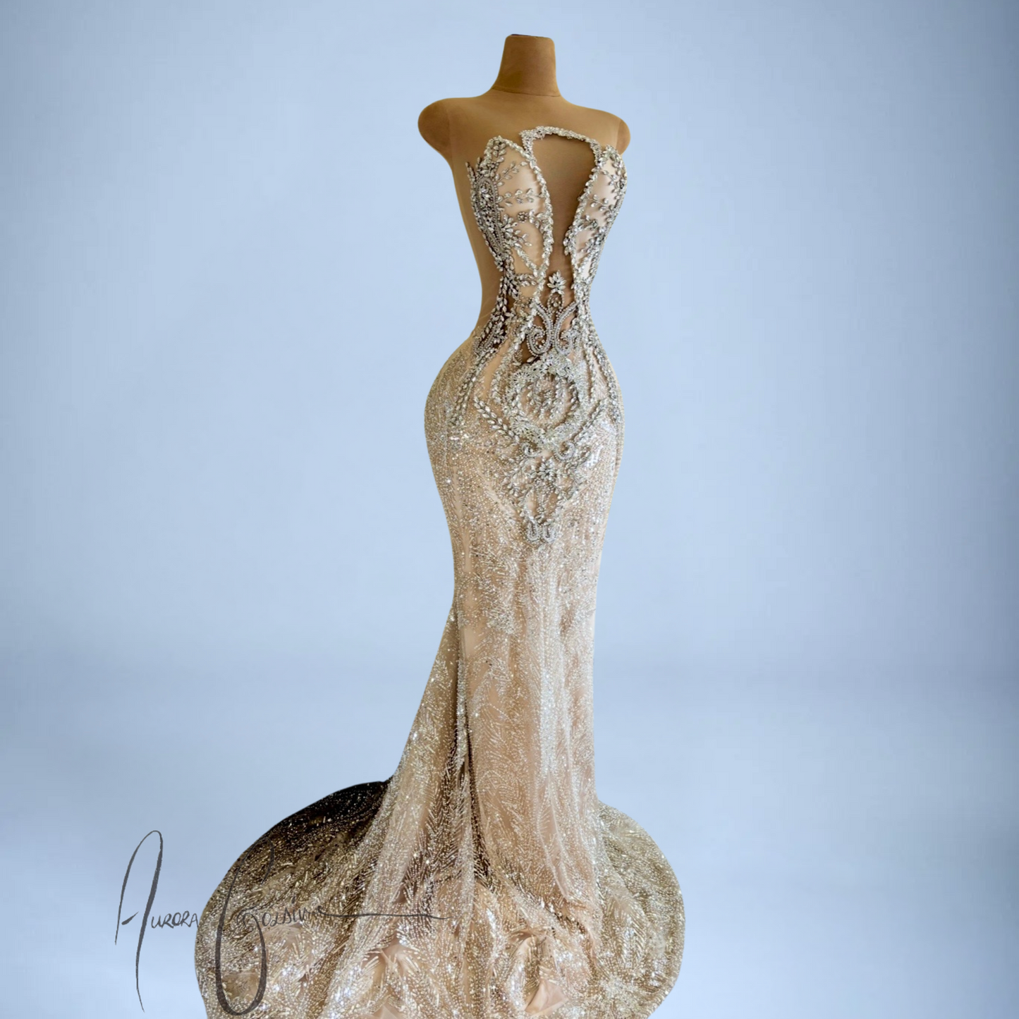 Astor – Champagne Sequin Gown with Ornate Silver Detailing