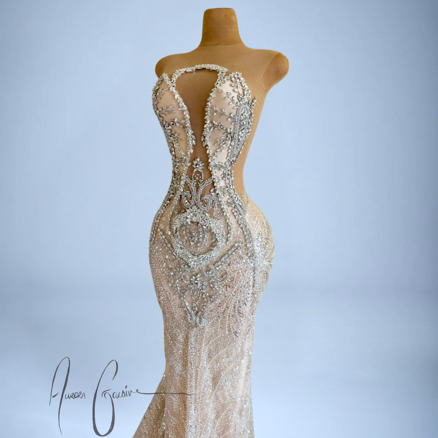 Astor – Champagne Sequin Gown with Ornate Silver Detailing