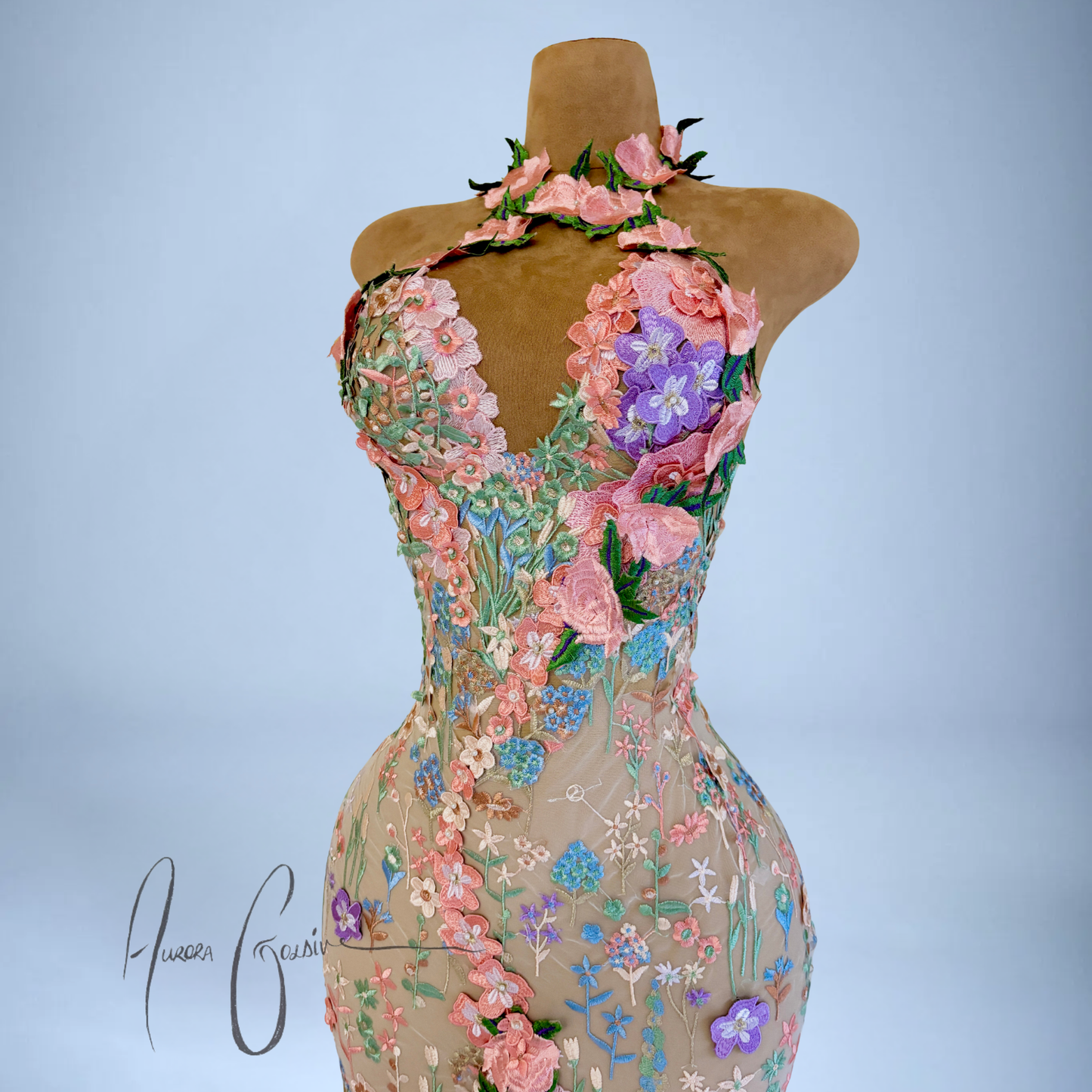 Alternate view of Alecia Gown mermaid wedding dress with floral embroidery and train