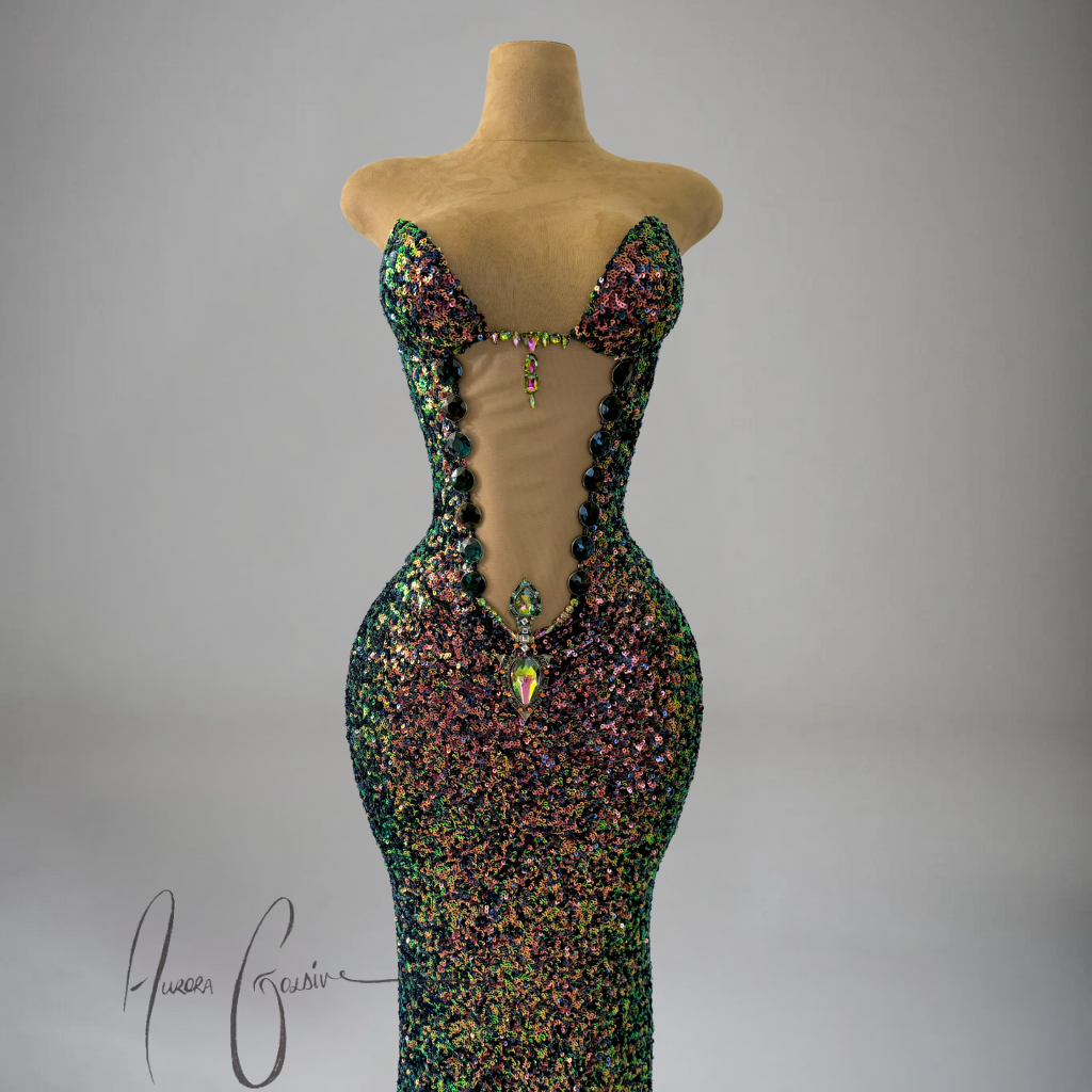 Elena Gown – Iridescent Sequin & Gemstone Mermaid Dress