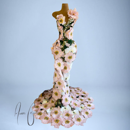 Amelia Gown pink floral mermaid wedding dress with sweetheart neckline and extended train by AuroraGoldiv