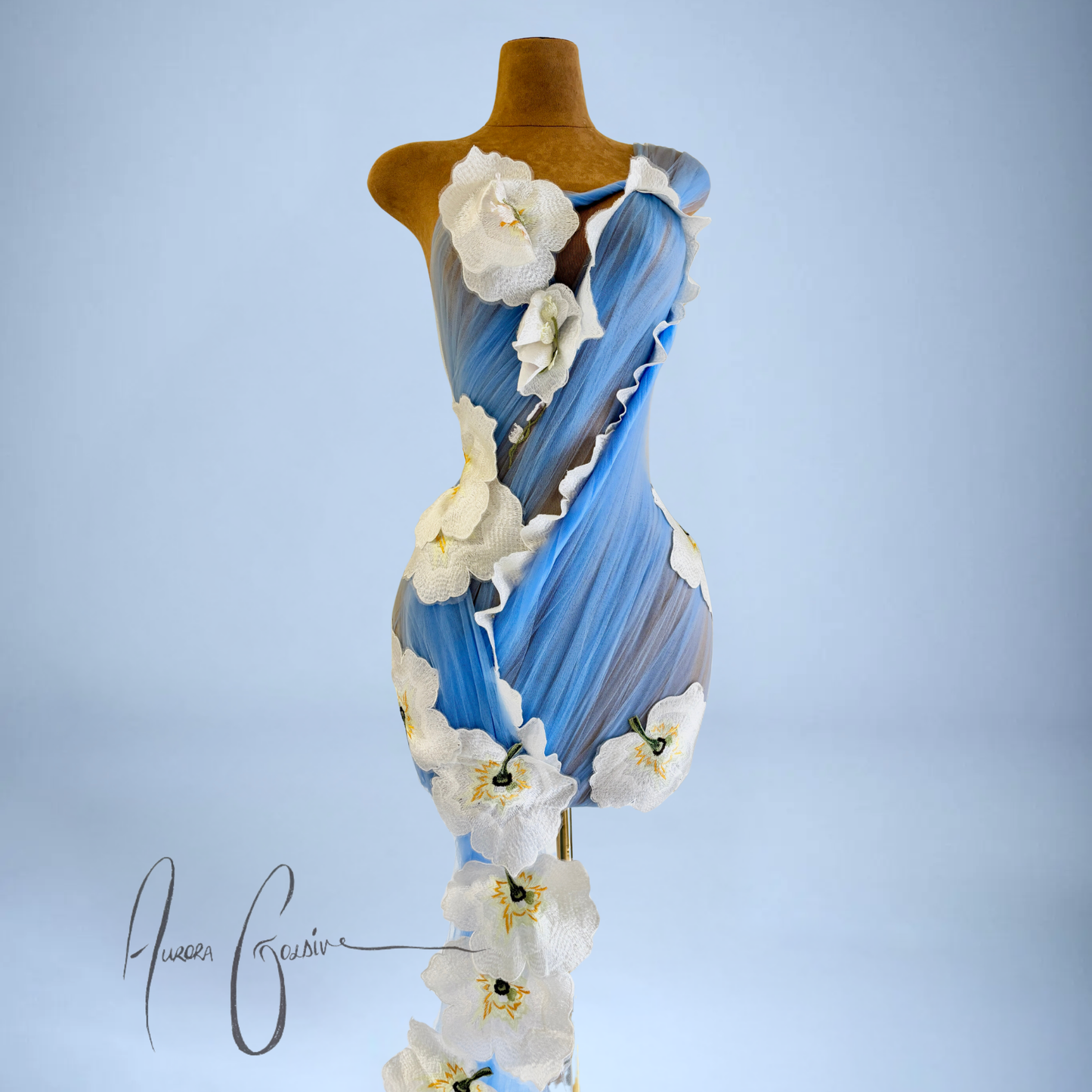 Kansola Draped Mini Dress with Side Train