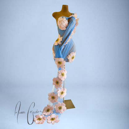 Kerry Ann Draped Mini Dress with Floral Side Train