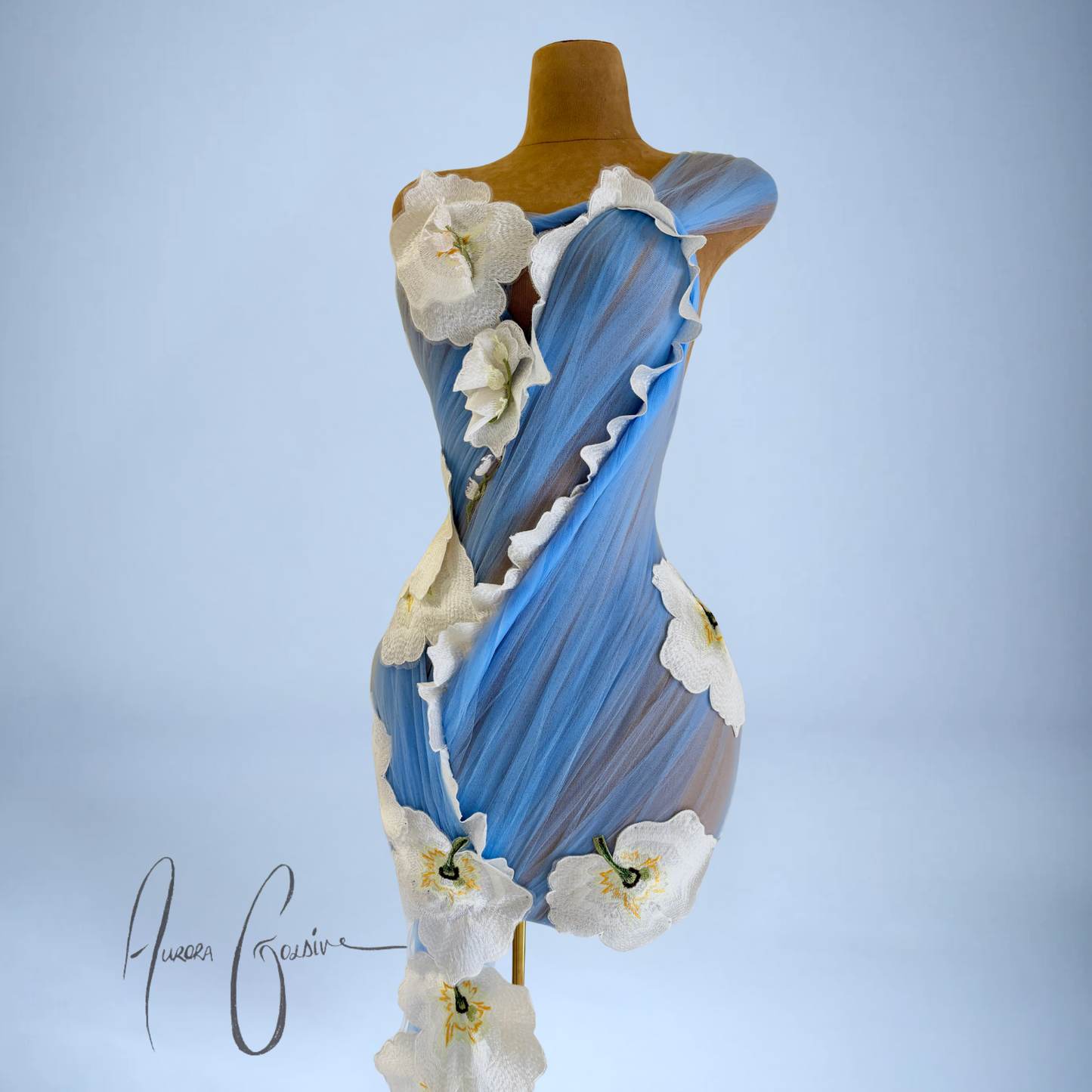 Kansola Draped Mini Dress with Side Train