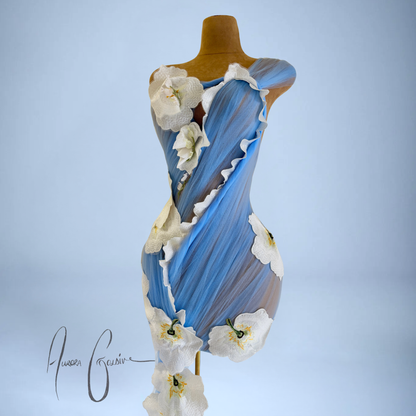 Kansola Draped Mini Dress with Side Train