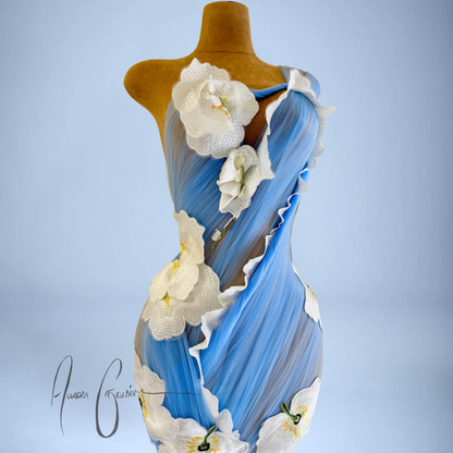 Kansola Draped Mini Dress with Side Train