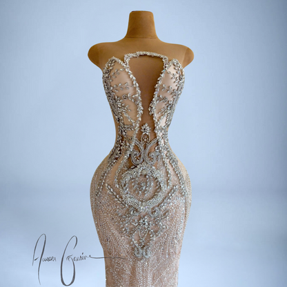 Astor – Champagne Sequin Gown with Ornate Silver Detailing