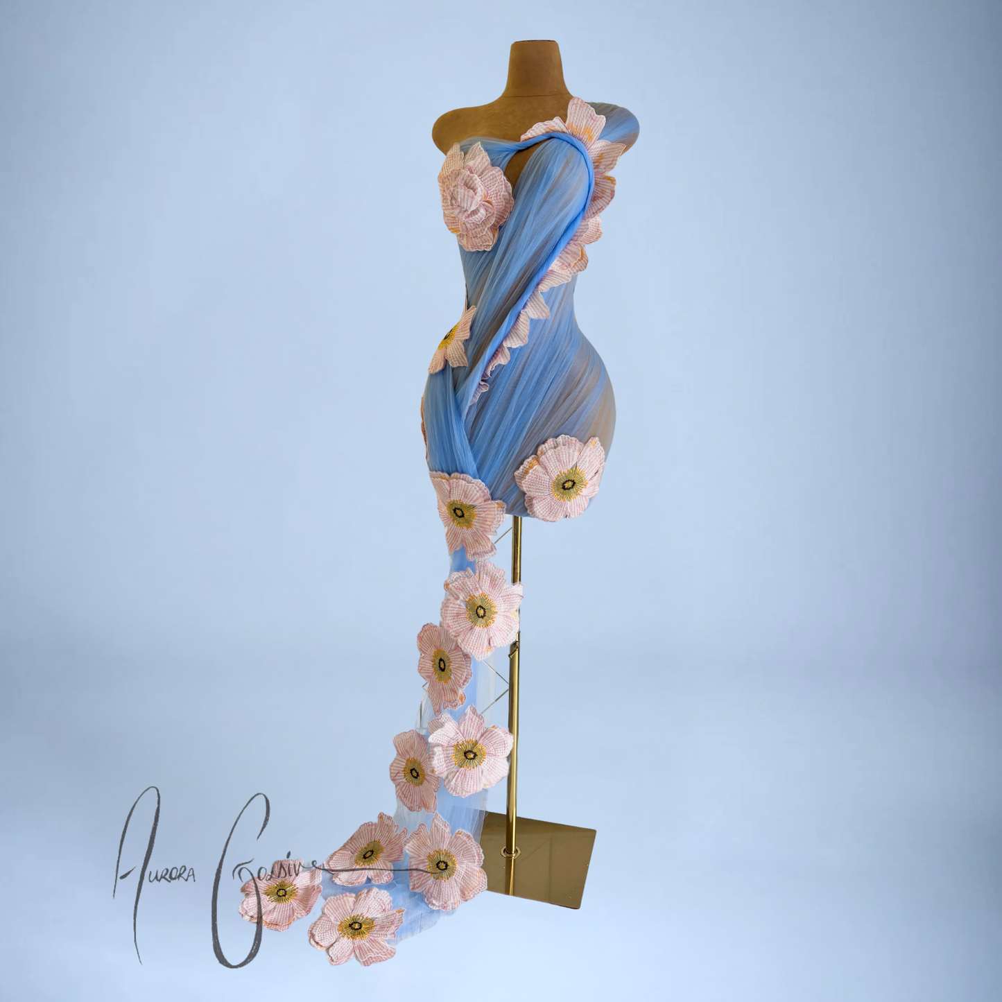 Kerry Ann Draped Mini Dress with Floral Side Train