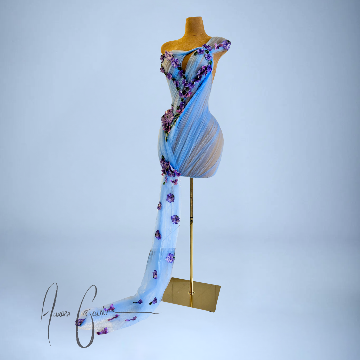 Halsey Draped Mini Dress with Floral Side Train