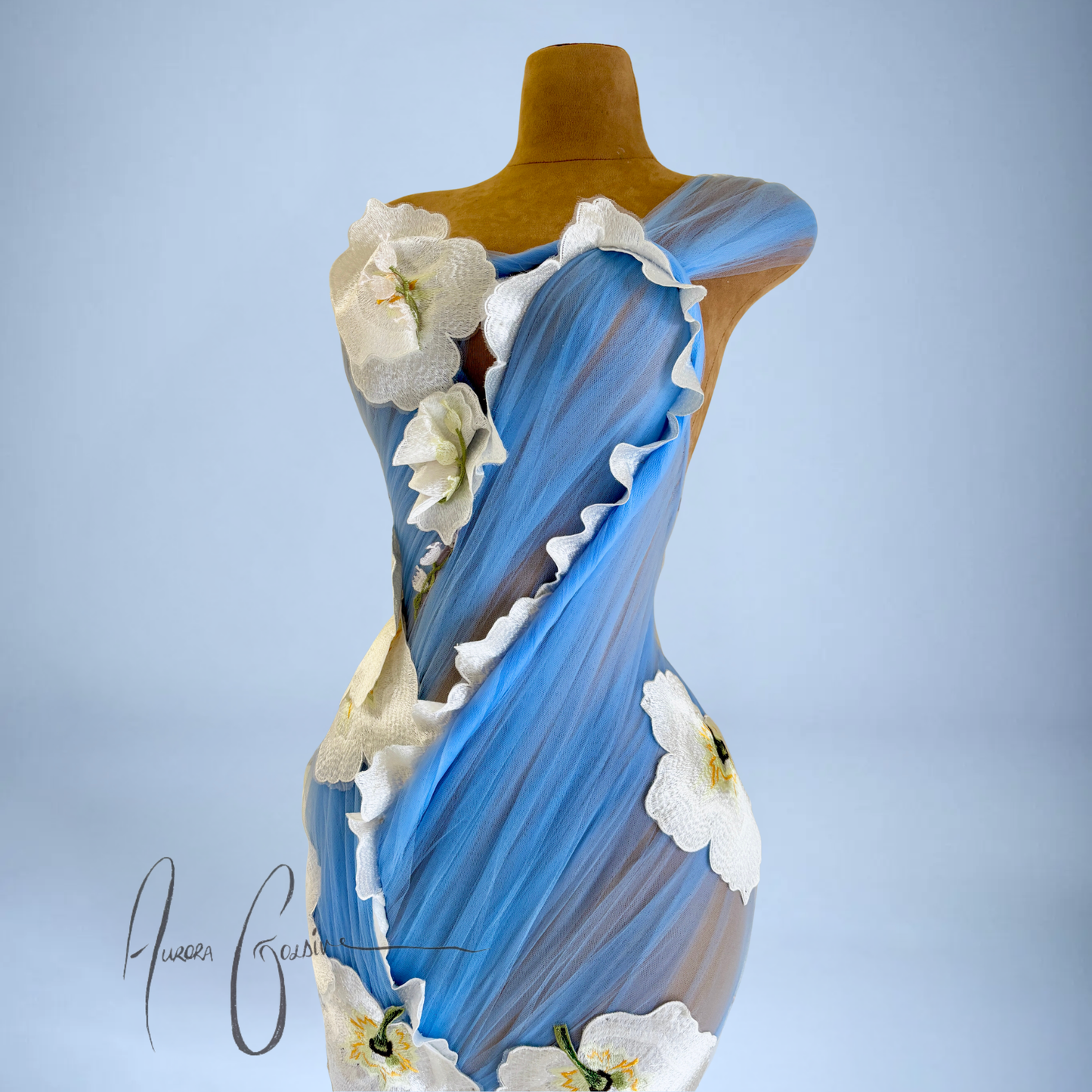 Kansola Draped Mini Dress with Side Train