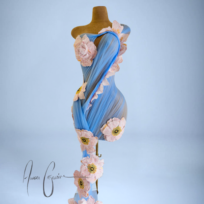 Kerry Ann Draped Mini Dress with Floral Side Train