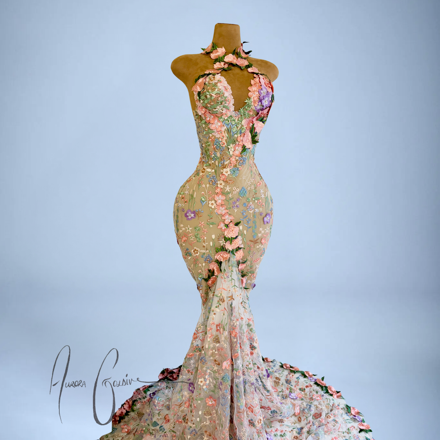 Close-up of embroidered floral detailing on Alecia Gown bridal dress