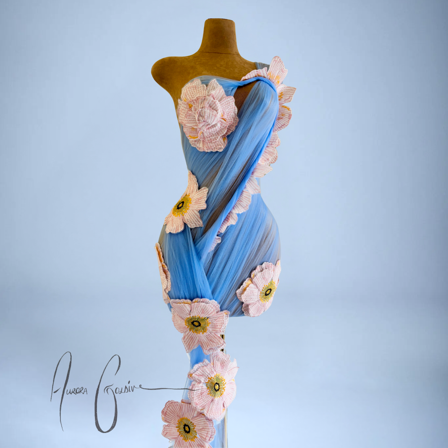 Kerry Ann Draped Mini Dress with Floral Side Train