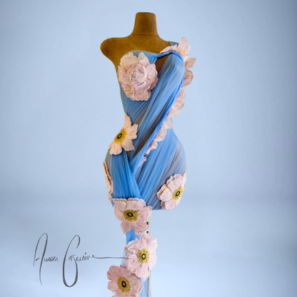 Kerry Ann Draped Mini Dress with Floral Side Train