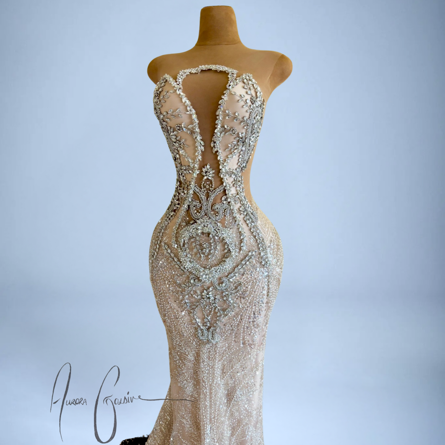 Astor – Champagne Sequin Gown with Ornate Silver Detailing