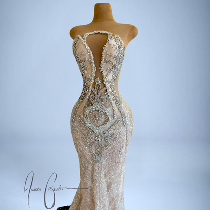 Astor – Champagne Sequin Gown with Ornate Silver Detailing