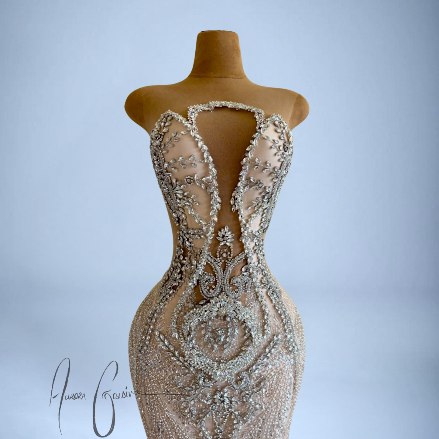 Astor – Champagne Sequin Gown with Ornate Silver Detailing
