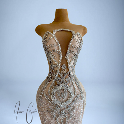 Astor – Champagne Sequin Gown with Ornate Silver Detailing