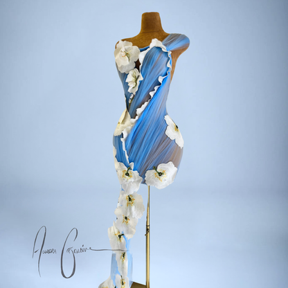 Kansola Draped Mini Dress with Side Train