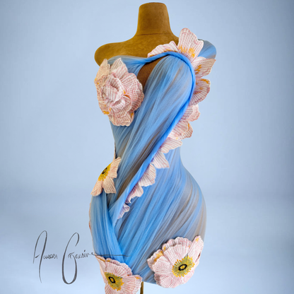 Kerry Ann Draped Mini Dress with Floral Side Train