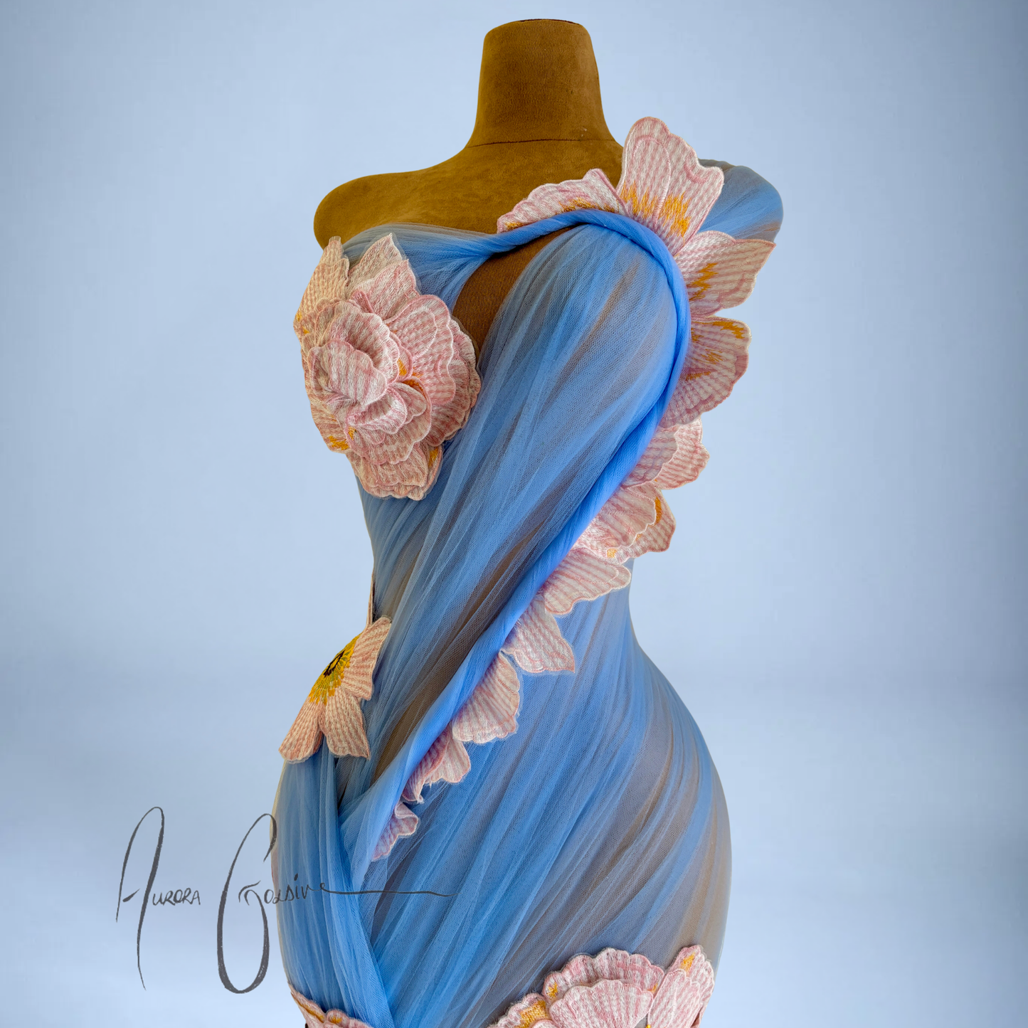 Kerry Ann Draped Mini Dress with Floral Side Train