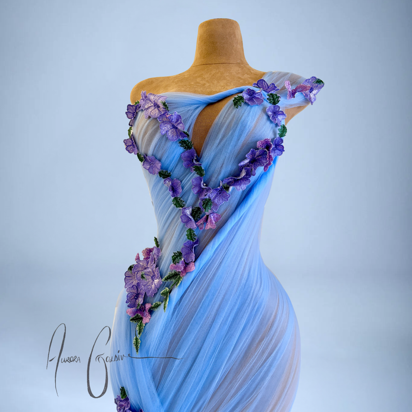 Halsey Draped Mini Dress with Floral Side Train