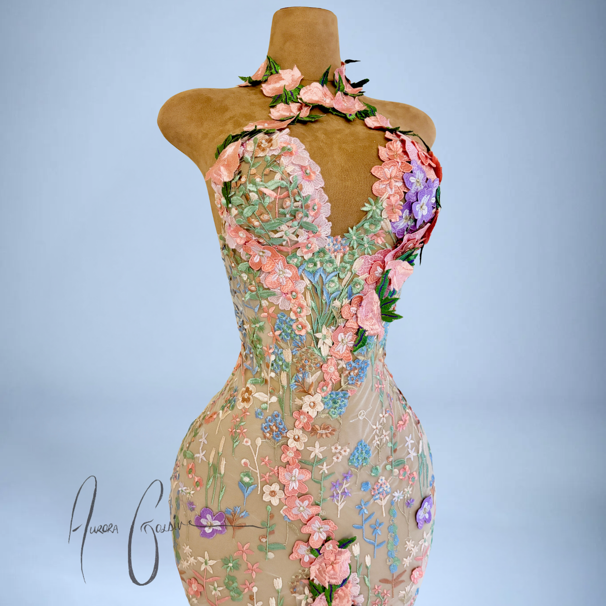 Alternate view of Alecia Gown mermaid wedding dress with floral embroidery and train