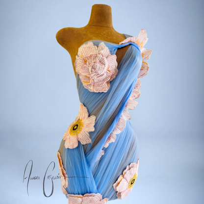 Kerry Ann Draped Mini Dress with Floral Side Train