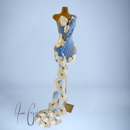 Kansola Draped Mini Dress with Side Train