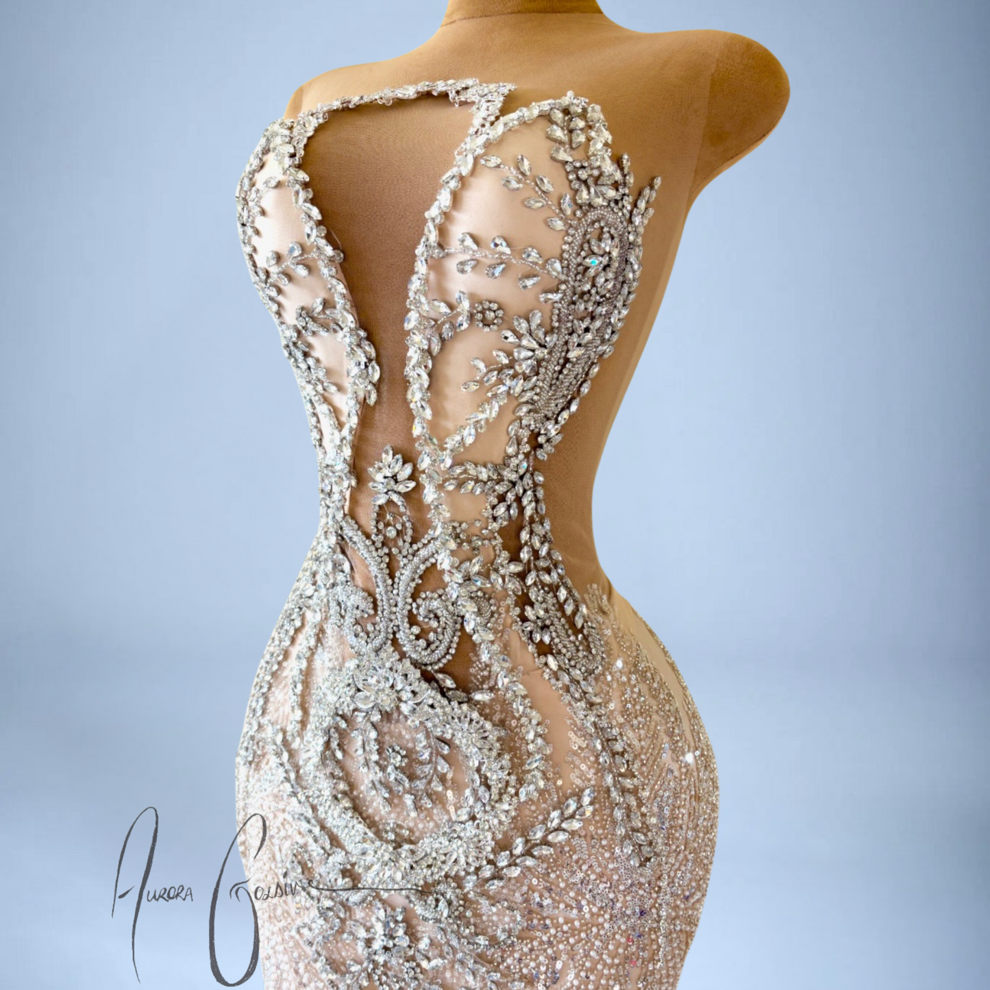 Astor – Champagne Sequin Gown with Ornate Silver Detailing