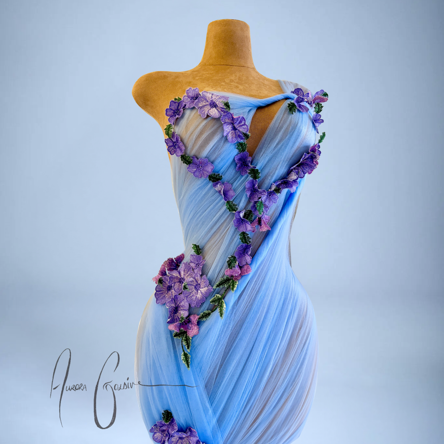 Halsey Draped Mini Dress with Floral Side Train