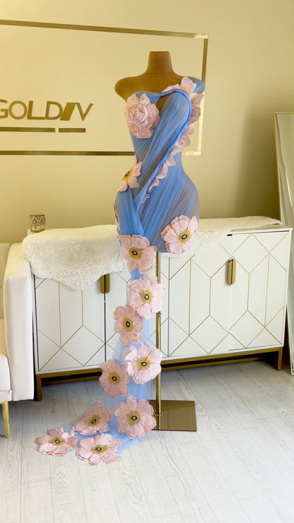 Kerry Ann Draped Mini Dress with Floral Side Train