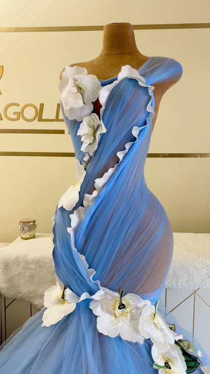 Donna Marie Floral High Fishtail Mermaid Gown