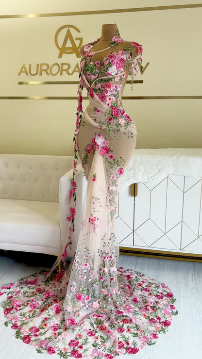 Orvillia Embroidered Floral Mermaid Gown