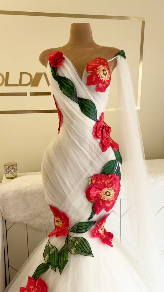 Selena Off-the-Shoulder Floral Mermaid Gown