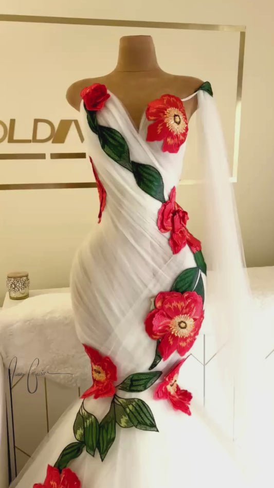 Selena Off-the-Shoulder Floral Mermaid Gown